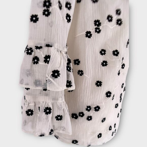 Rebecca Taylor Alessandra Silk Embroidered Floral Ruffle Blouse Bell Sleeves  2 - Picture 7 of 13